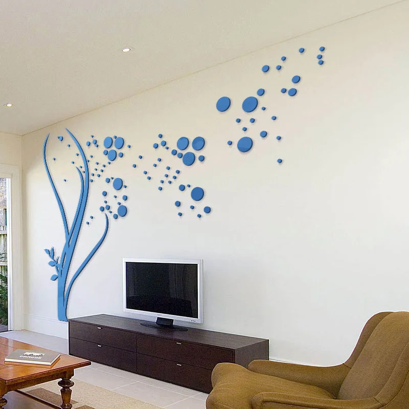 3D Большой размер круглые точки дерево наклейки на стену домашний Декор Гостиная художественный фон акриловые зеркальные наклейки 3D наклейки на стены