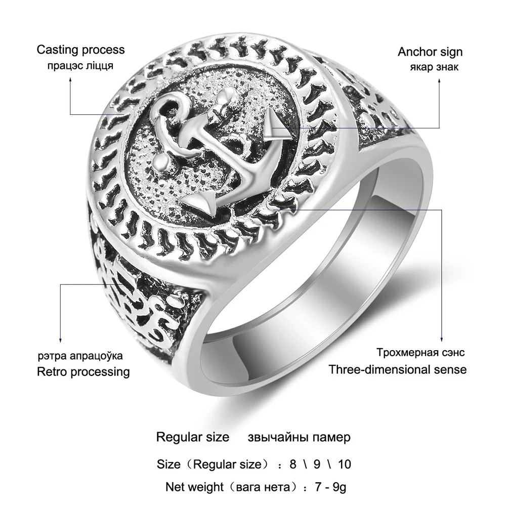 Винтажные мужские кольца с якорем, ювелирные изделия, Ближний Восток, страна, серебряное кольцо для свадебного подарка