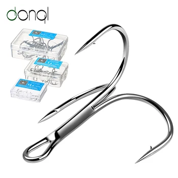 ON SALE ❤️ DONQL 10pcs/ Box Fishing Hooks Set Carbon Steel Treble Fishhooks Super Sharp Barbed Carp Triple Hooks Sea Tackle Accessories - discount item 10% OFF Sports & Entertainment