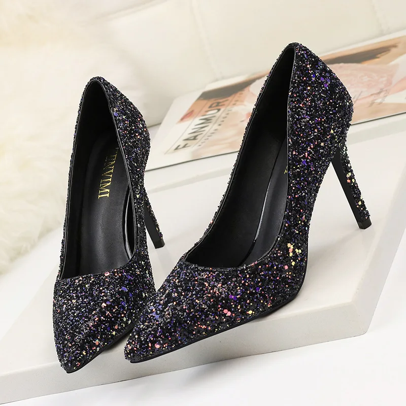 

2019 Autumn New Frosted Sequins Shallow Mouth Women's Shoes A Variety of Choices of Color Sexy Stiletto Women's High Heels Shoes