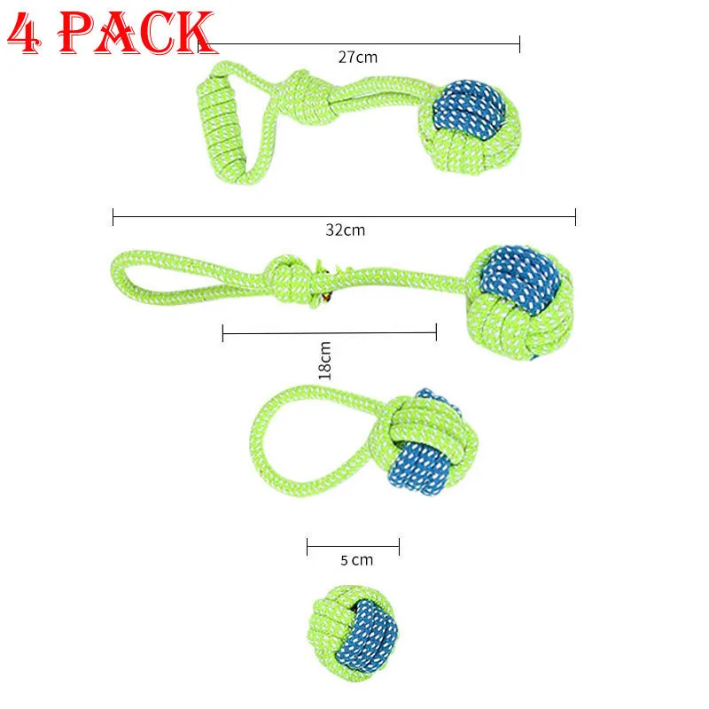 4 Pack 4/7 пакет жевать, зеленые хлопковые ВЕРЕВОЧНАЯ ИГРУШКА для собак на открытом воздухе зубы чистыми шарика собаки веревочные игрушки для средних размеров для маленьких собак интерактивные игрушки SP - Цвет: 4 Pack