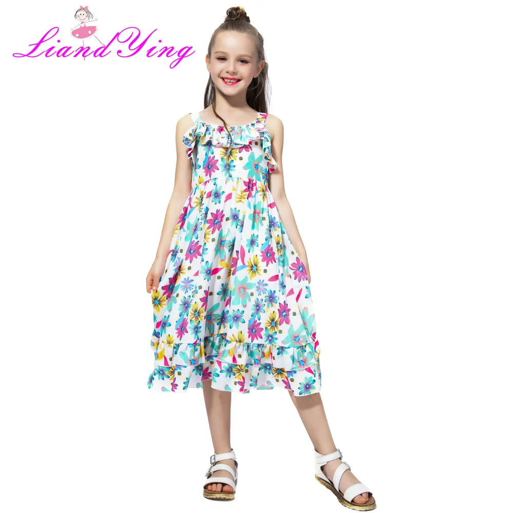 Платья для девочек новое летнее платье; модная одежда принцессы шифоновая, с оборкой, без рукавов, красивые платья для девочек для от 2 до 12 лет - Цвет: As photo