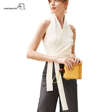 AEL Sexy Halter Top Women Bustier Crop Elegant Lady Tie Waist Top Vest White /Black 2019 Summer Slim Blouse Woman