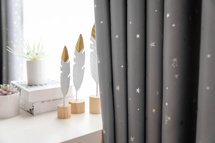 Серая занавеска с изображением серебристых сияющих звезд для детской комнаты, белая прозрачная вуаль, драпировка для гостиной, затемненная ткань T& 123#30