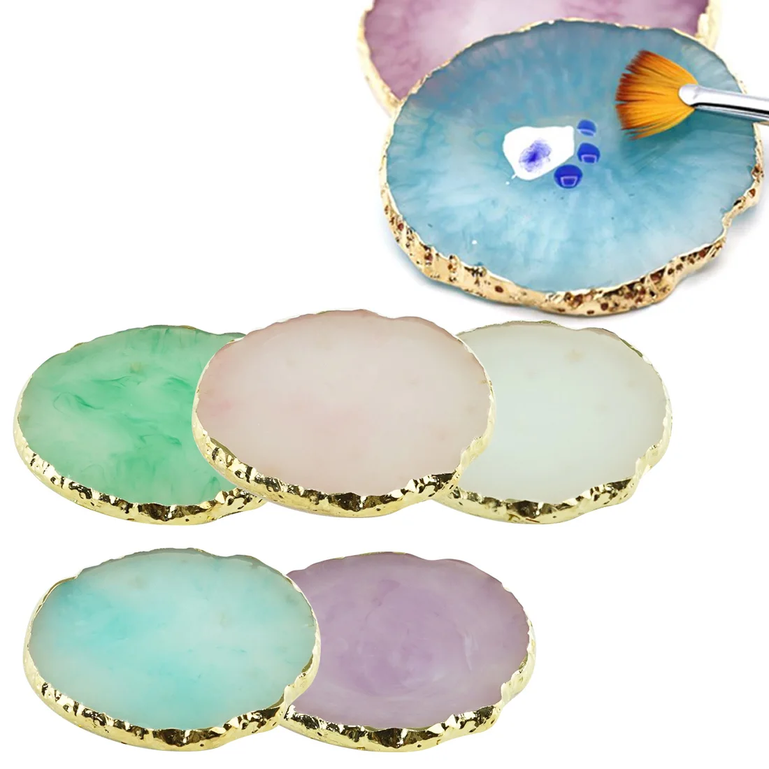 

Purple Nail Display Stand Drawing Manicure Tools Resin Nail Art Gold Edge Gel Polish Pigment Colorful Palette Dish