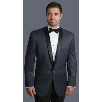 

2020 Mens Suits Groomsmen Shawl Satin Black Lapel Groom Tuxedos One Button Wedding Men Suit terno masculino (Jacket+Pants+Tie)