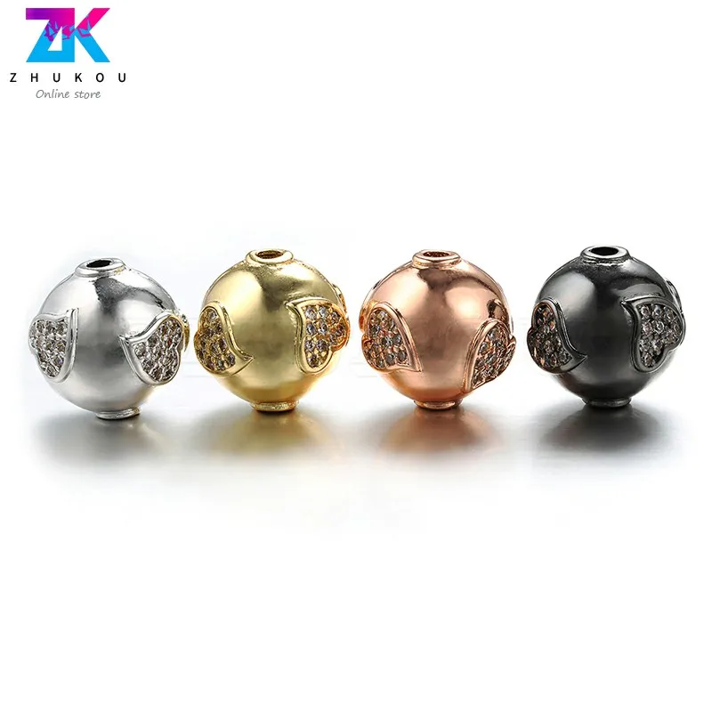 

ZHUKOU 12X12mm heart-shaped brass Cubic Zirconia beads for handmade bracelet jewelry accessories model:PZ185