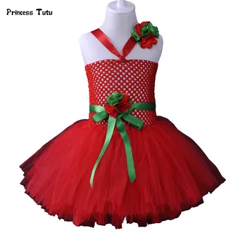

Handmade Girl Party Dress Red Tulle Flower Girl Tutu Dress Christmas Birthday Halloween Costume For Kids Clothes Vestido Menina