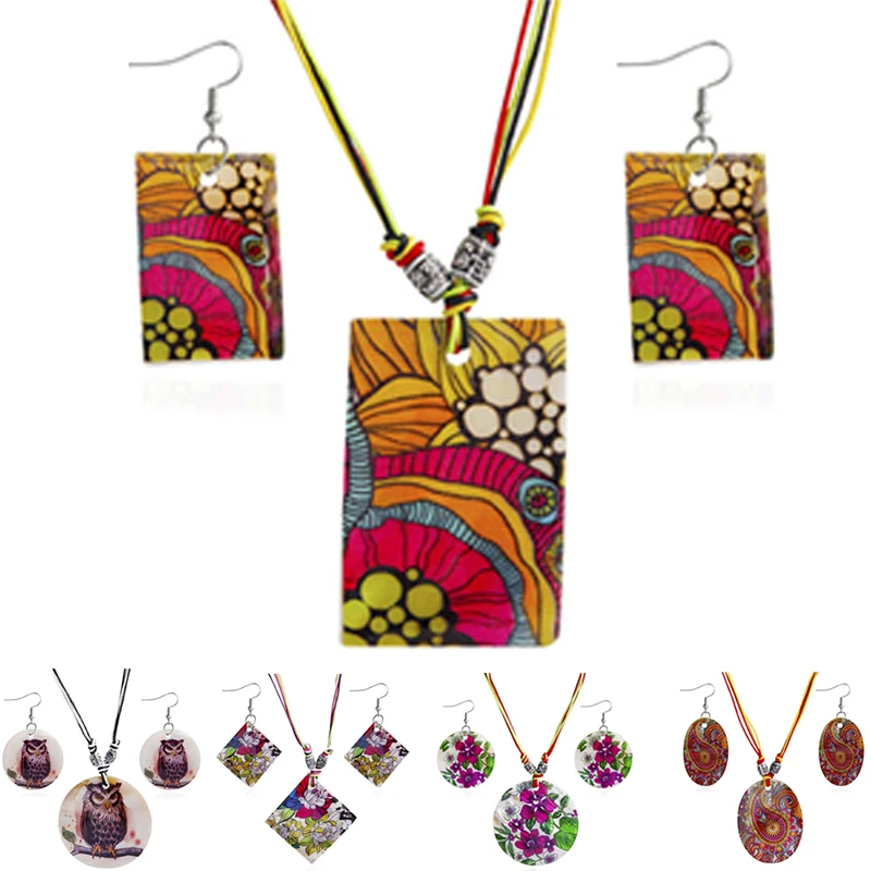 Female Boho Flower Bouquet Earring Necklace Set Natural Shell Jewelry Sets For Women Wax Rope Chain Boho Ethnic New