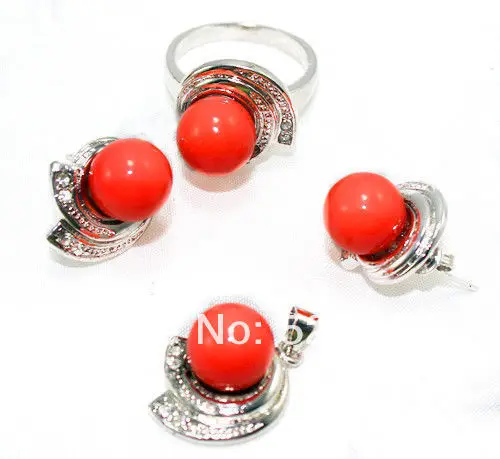 

Wholesale Jewelry pink red shell pearl pendant necklace ring earring sets