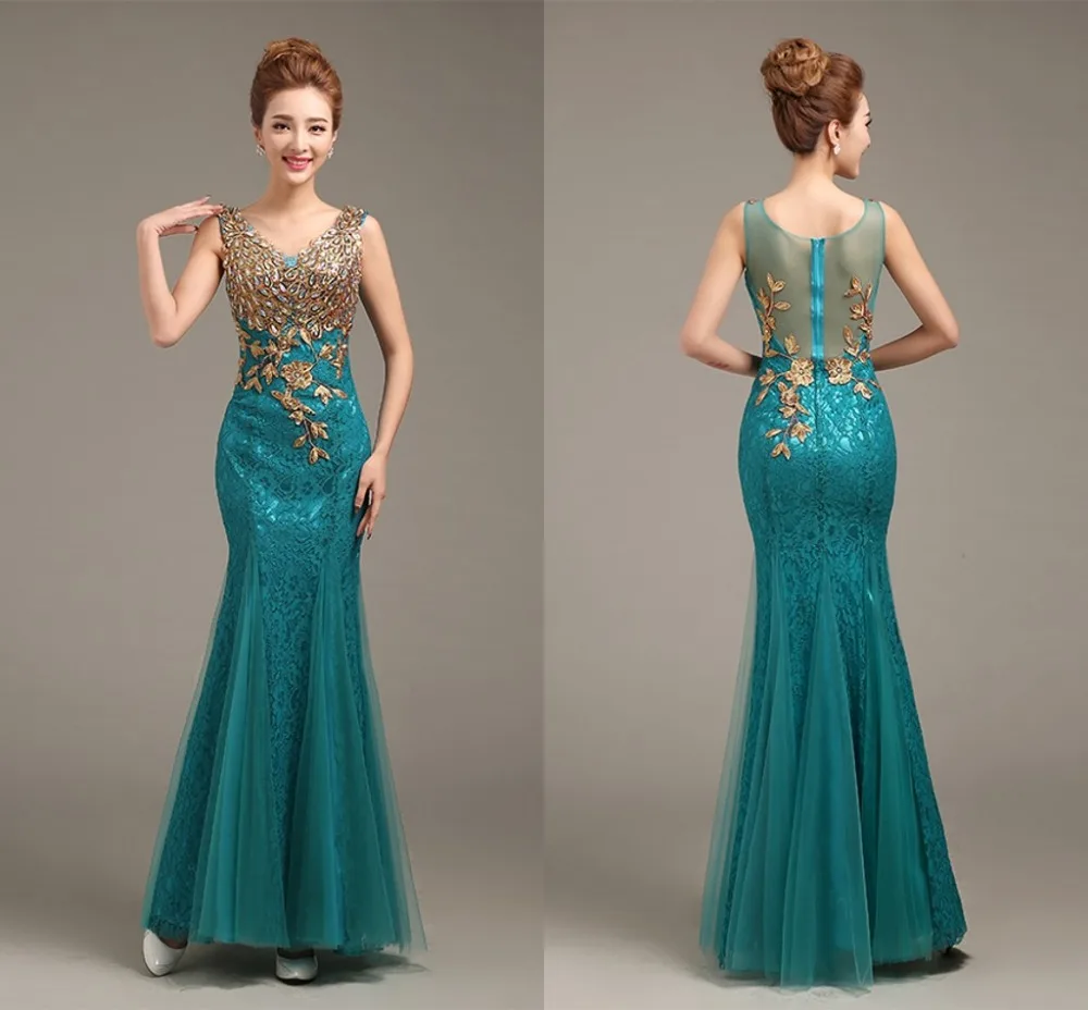 Ensotek 2019 High Quality Long Lace Dress Maxi Dress V-Neck Beaded Long Mermaid Evening Gowns vestido de festa For Prom Party