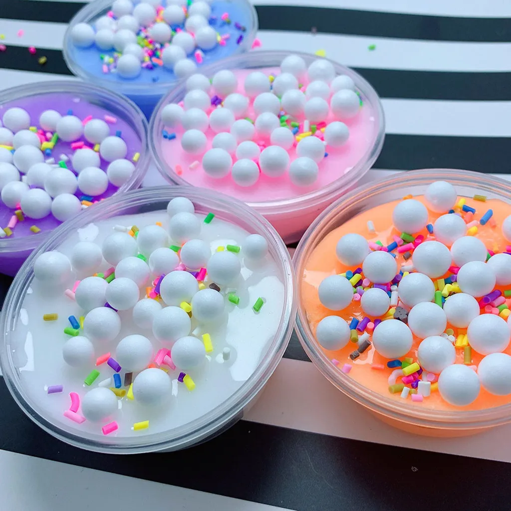 

2019 New Mud Fluffy Bead Ice Cream Slime DIY Stress Relief Children Kid Funny Toy Gift clay for slime kids toys W508