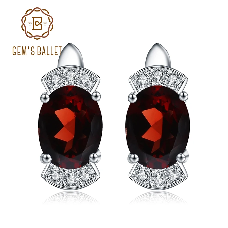 

GEM'S BALLET 2.21Ct Oval Natural Red Garnet Earrings 925 Sterling Silver Vintage Stud Earrings For Women Wedding Fine Jewelry