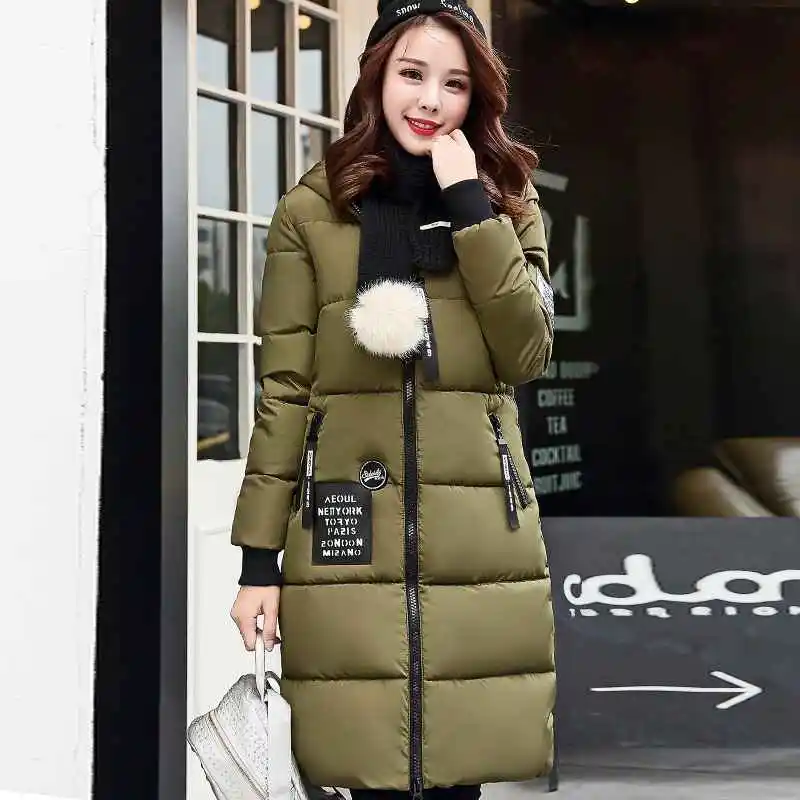 

Skyesky 2017 New Designer Winter Cotton Wadded Coat Female Parkas Fashion Hooded Letter Embroidery Long Jackets SK012