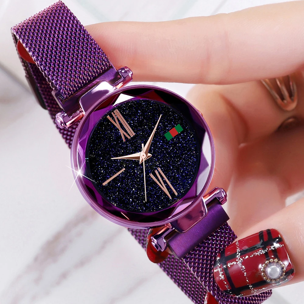 

Elegant Ladies Watches Bracelet Fashion Starry Sky Steel Mesh Magnet Women Dress Watch Female Rose Gold Quartz Clock reloj mujer