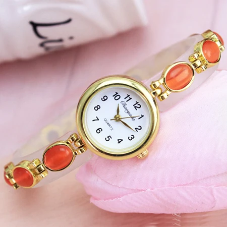 Роскошные Брендовые Часы с золотым браслетом, женские модные ювелирные изделия, кварцевые наручные часы Relogio Feminino, полностью цифровые - Цвет: orange