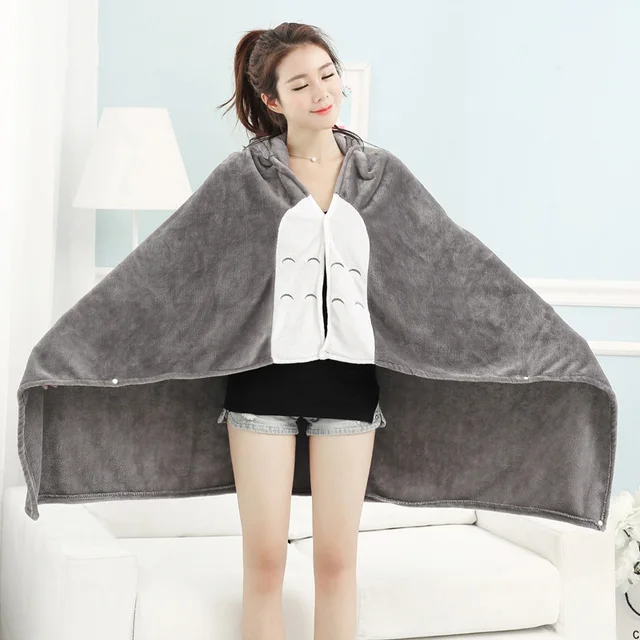 Kawaii Gray Totoro Hooded Blanket