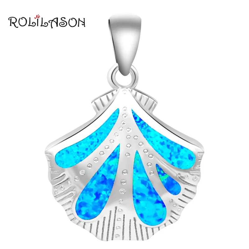 

Shell Wholesale Retail Leaf Blue Fire Opal Silver Stamped fashion jewelry Necklace Pendants OP381