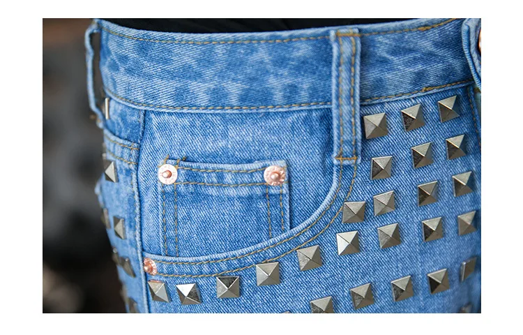 2017 European station Europe and the United States new rivets rivets irregular cat to be side cowboy high waist pants shorts hot pants (5)