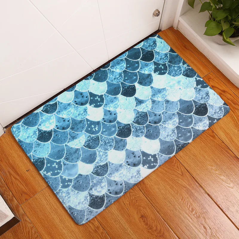 

CAMMITEVER HD Printed Sea Mermaid Scales Waves Rug Non-Slip Bath Mat Absorbent Home Decor Doormat Bedroom Flannel Area Floor Mat