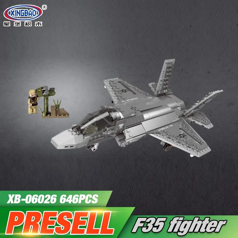 

XINGBAO 06026 646PCS Military Series The F35 Fighter Set Building Blocks Bricks Helicopter Model Kid Plane Toys Christmas Gifts