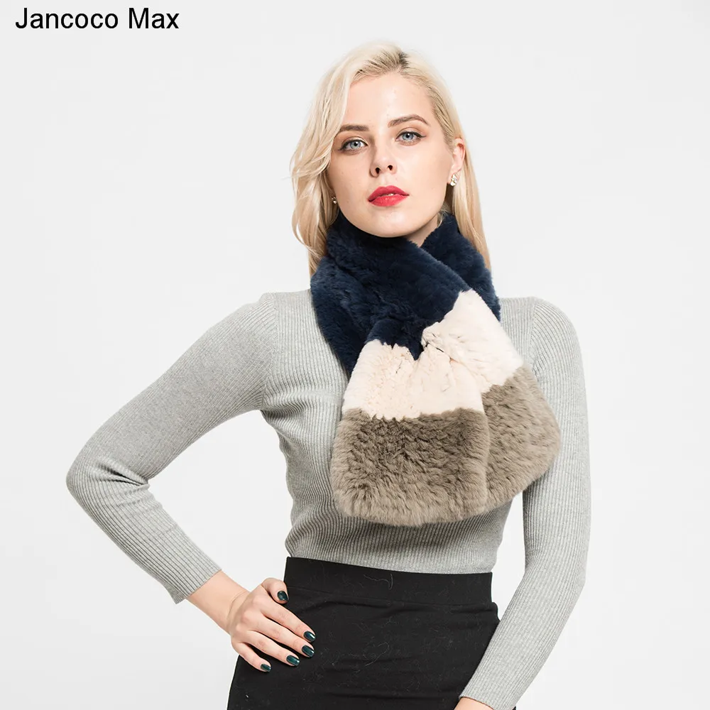 Jancoco Max 2019 толстый вязаный Настоящий мех кролика шарф леди Мода Стиль Повседневный глушитель шеи теплые шали женщин S7128