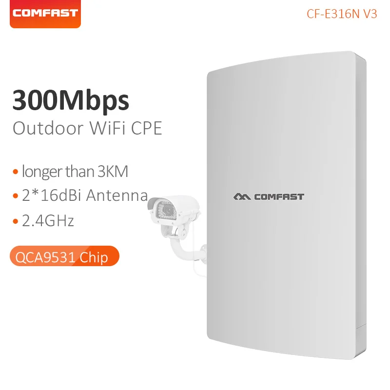 

Comfast High power 300Mbps Outdoor Wifi Bridge CPE 2.4G Wireless wi-fi Range Extender Amplifier wifi Repeater CF-E316N-V3