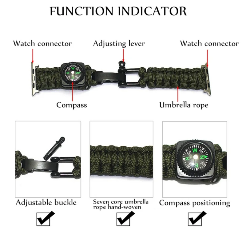 Outdoor Survival keep Safety Compass Mini Tool Bracelet Multifunctional Compass Thermometer Adjustable connector Belt H2