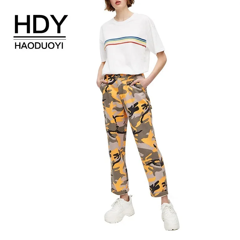 

HDY Haoduoyi Femme Summer Stylish Casual Tops Girls Simple Cute Contrast Colour Stripe Printed Round Neck Short Sleeves T-shirts