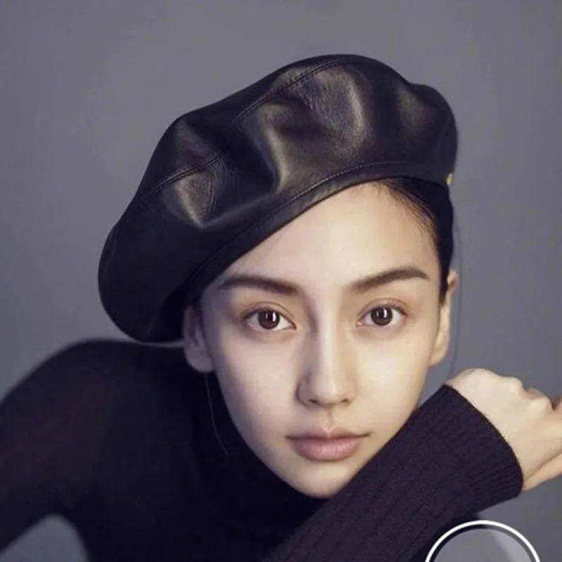 Осенний женский плоский берет из искусственной кожи шапка retrol beanie красная черная