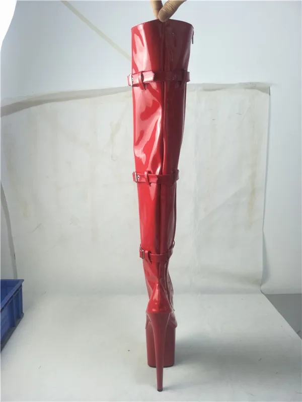 Классические сапоги до колена на шпильке 20 см с пряжкой; пикантные сапоги для сцены на высоком каблуке 8 дюймов