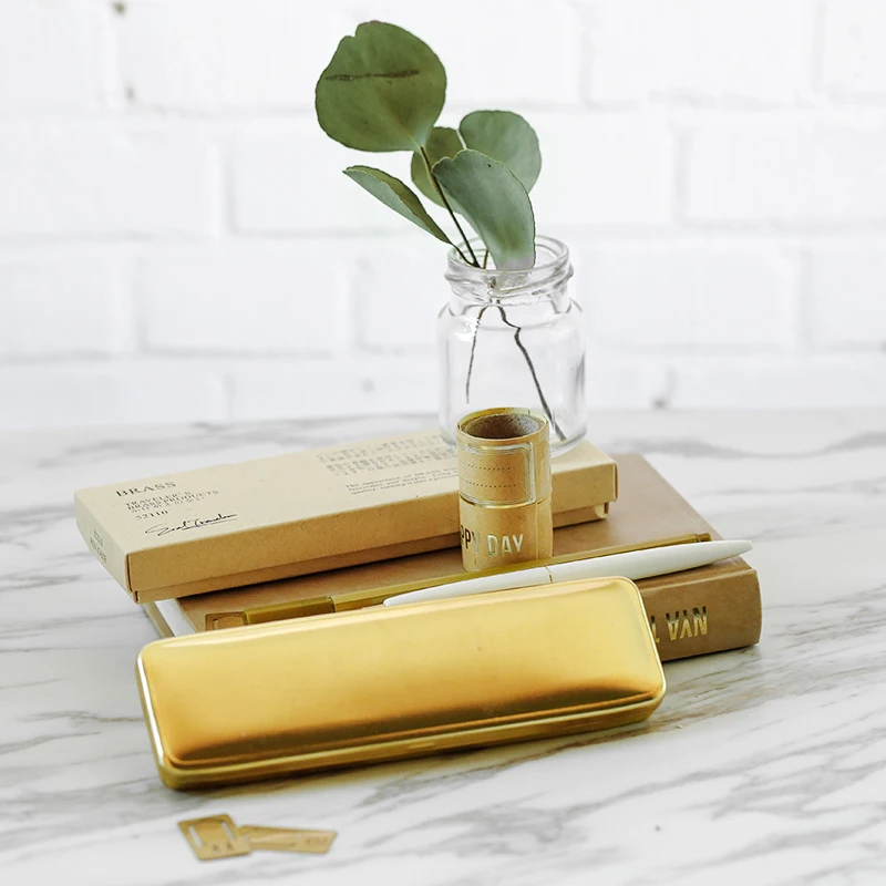 metal pencil Case brand retro Box Brass pen case luxury school supplies stationery nice birthday gift