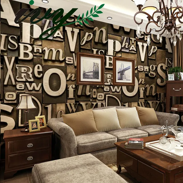 Ivy Morden Letter Wallpaper Vintage Style Wall Paper For Walls Ivy Morden Letter Wallpaper Vintage Style Wall Paper For Walls Large Mural Living Room Bedroom