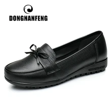 DONGNANFENG/Женская обувь для мам повседневные лоферы на плоской подошве, без шнуровки, из натуральной коровьей кожи, с бантом, с круглым носком, весна, размеры 34-43, QBL-922