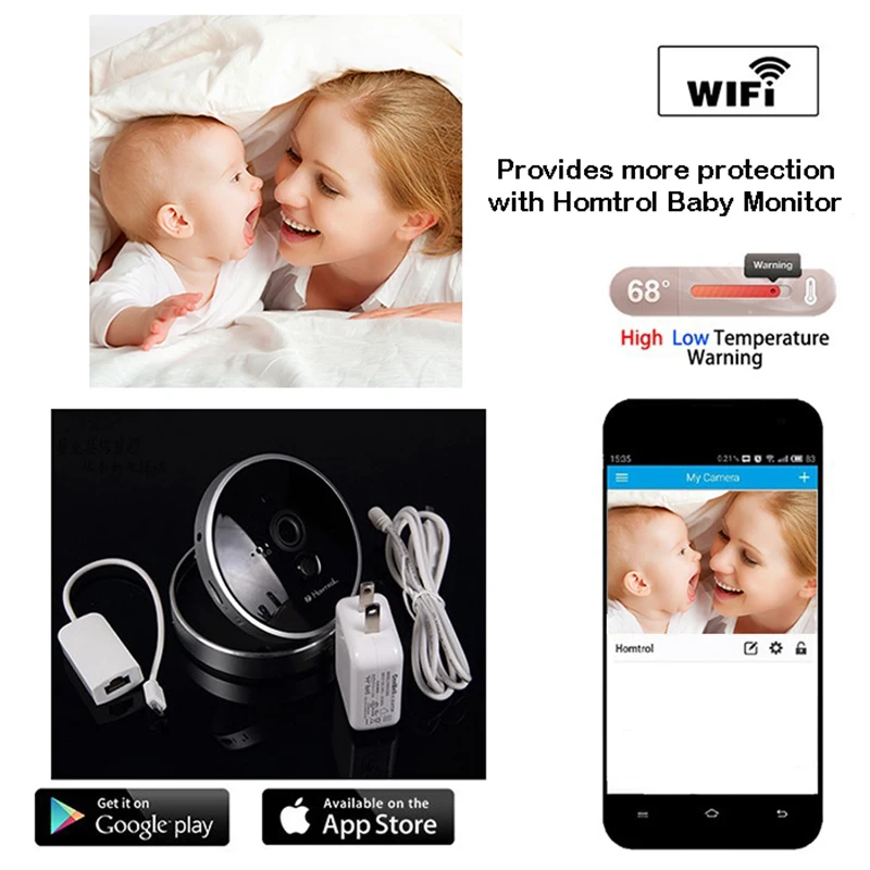 

Homtrol Baby Monitor Wifi Security Wireless IP Camera 1080P with High Low Temperature & Humidity Monitor Alerts PIR Sensor