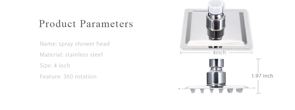 4 inch Square Stainless Steel Spray Bathroom Shower Head