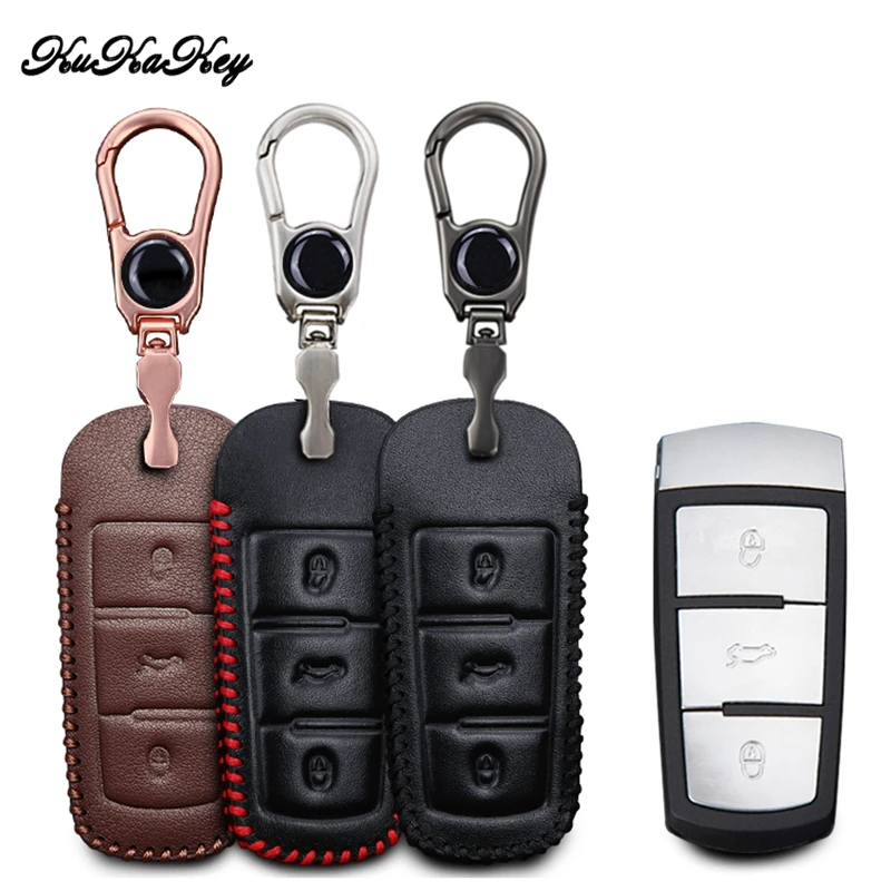 Leather Car Key Cover with Metal Keychain For VW CC Passat B6 B7 Magotan R36 B7L Volkswagen Interior Accessories | Автомобили и