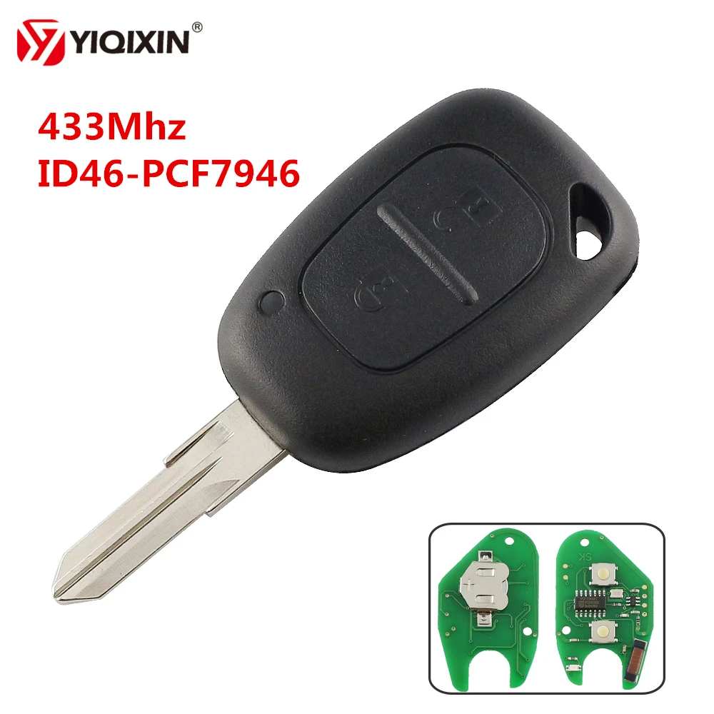 YIQIXIN 2 кнопки дистанционного ключа для Renault Clio Scenic Kangoo Logan Sandero Duster ключ 433 МГц ID46 чип PCF7946 с вакуумным лезвием 102