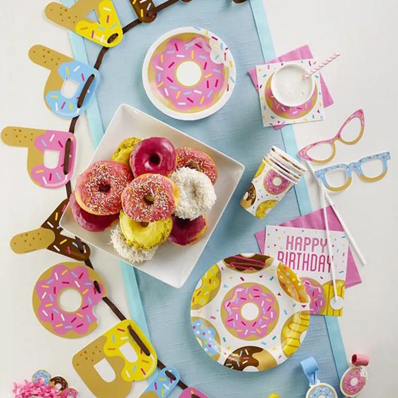 Donut Party Donut Wall Wedding Party Decoration Disposable Tableware Set Ice Cream Party Balloons Kids 1st Birthday Decorations