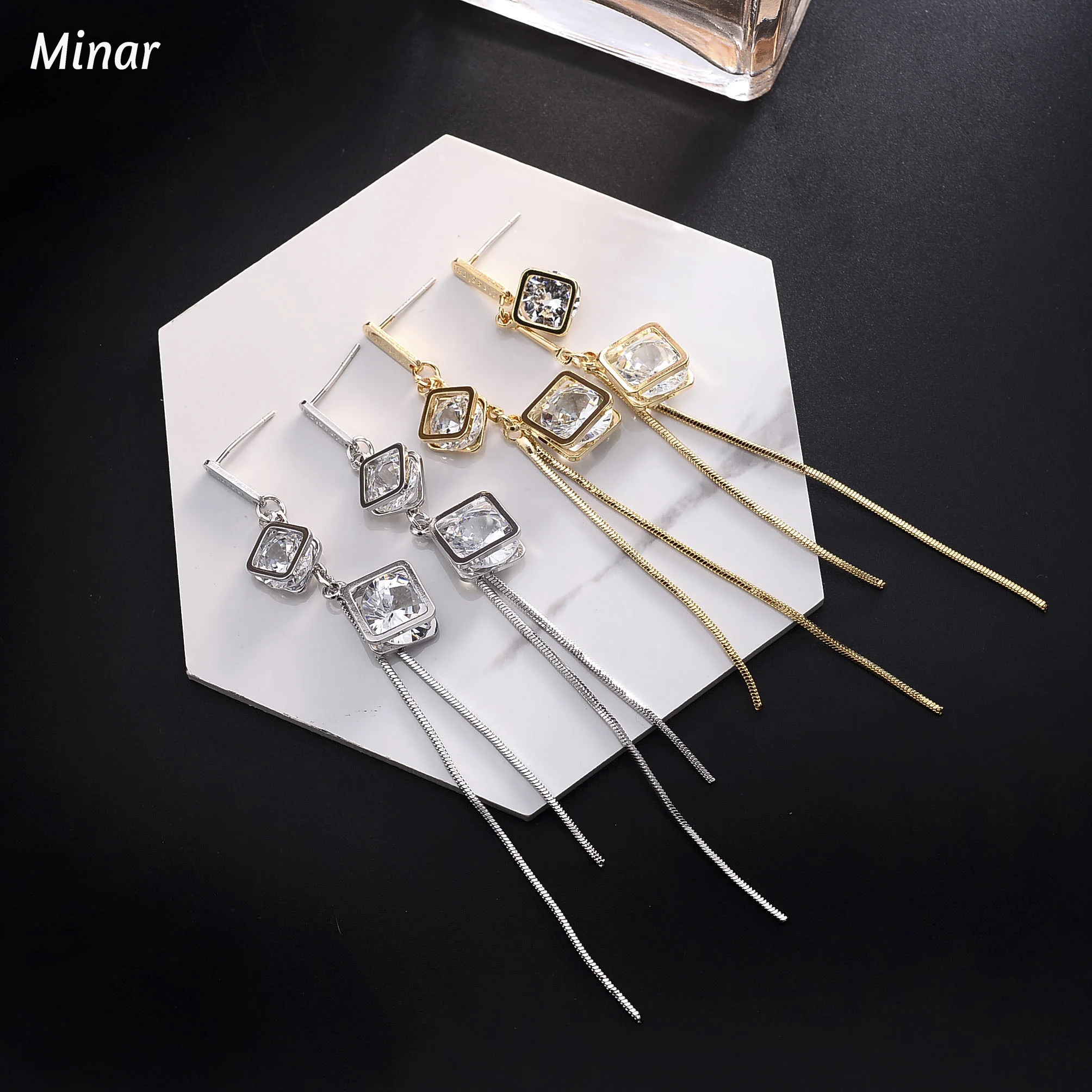 

2019 Korean Star New Fashion Shiny CZ Zircon Drop Earrings For Women Quality Cubic Zircon Ear Lines Women Wedding Jewelry Gifts
