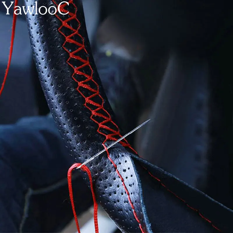 

Braid On Steering Wheel Car Steering Wheel Cover With Needles and Thread Artificial leather Diameter 38cm Steering cover couvre