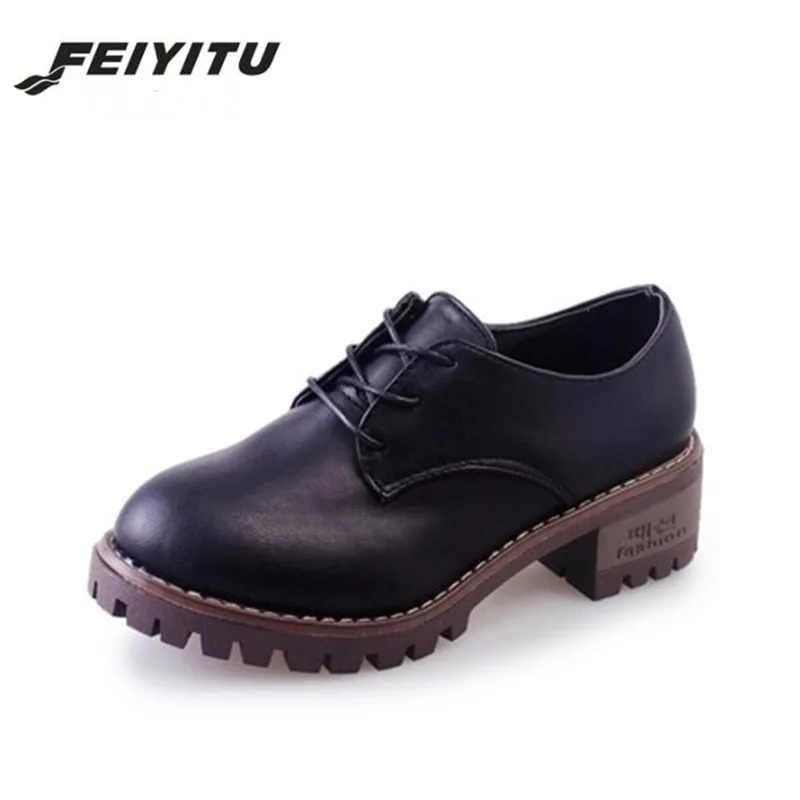 

FeiYiTu Small leather shoes in the spring/autumn of 2018 New England College Female wind with coarse heels all-match retro shoes