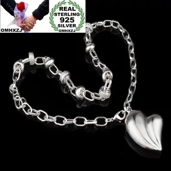 

OMHXZJ Wholesale Personality Fashion OL Woman Girl Party Wedding Gift Silver Heart Thick Chain 925 Sterling Silver Necklace NC05