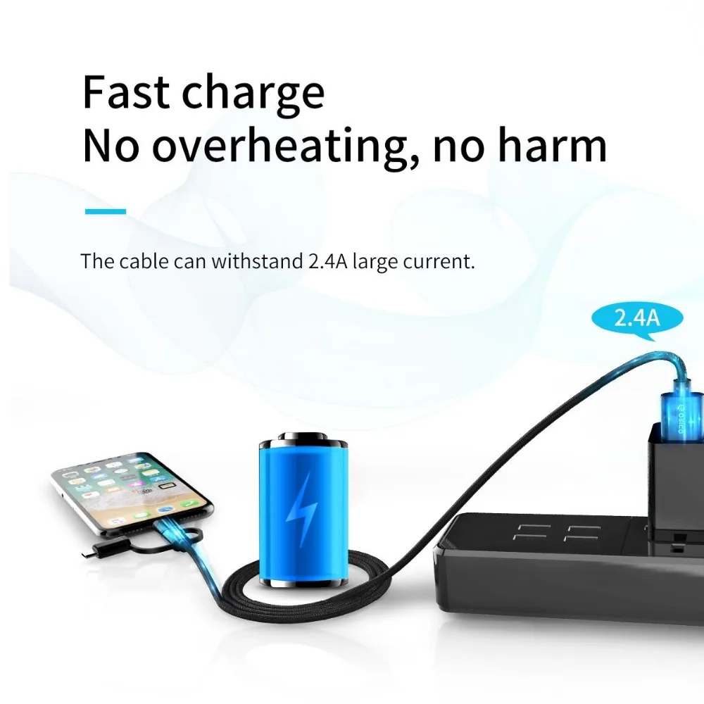  ORICO 3 in 1 USB Kabel Für iPhone 8 7 Micro USB Kabel Schnelle Lade USB Typ C für Oneplus 5 Samsung