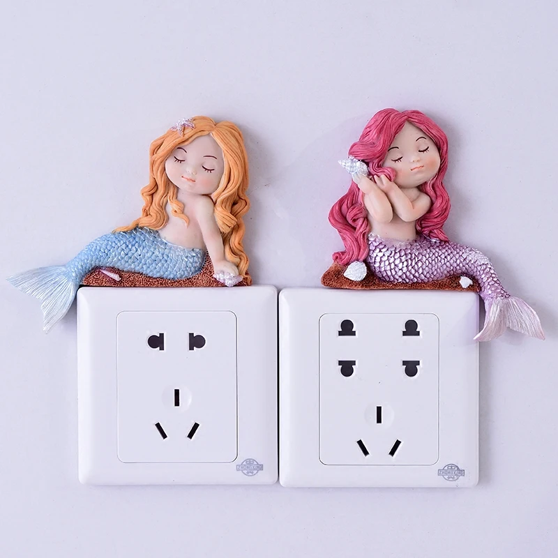 

Fashion Mermaid Switch Wall Stickers Creative Cute Socket Protective Stickers Modern Simple 3D Bedroom Posters Home Decoration