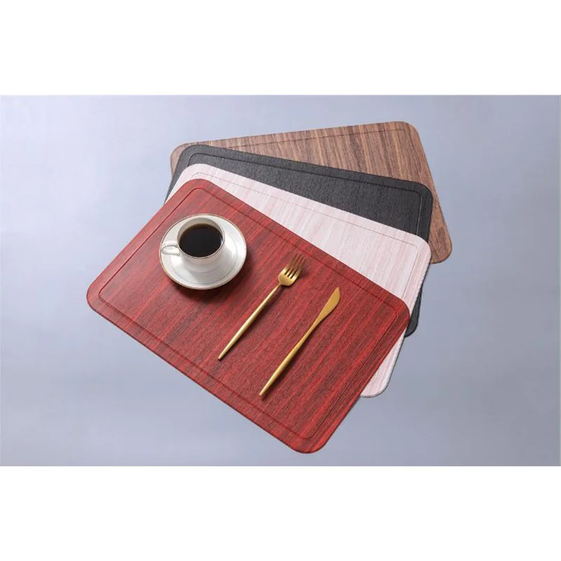 

High-grade New Wood Grain Rounded PU Placemat Thickened Waterproof Non-slip Insulation Pad Simple Japanese Tableware