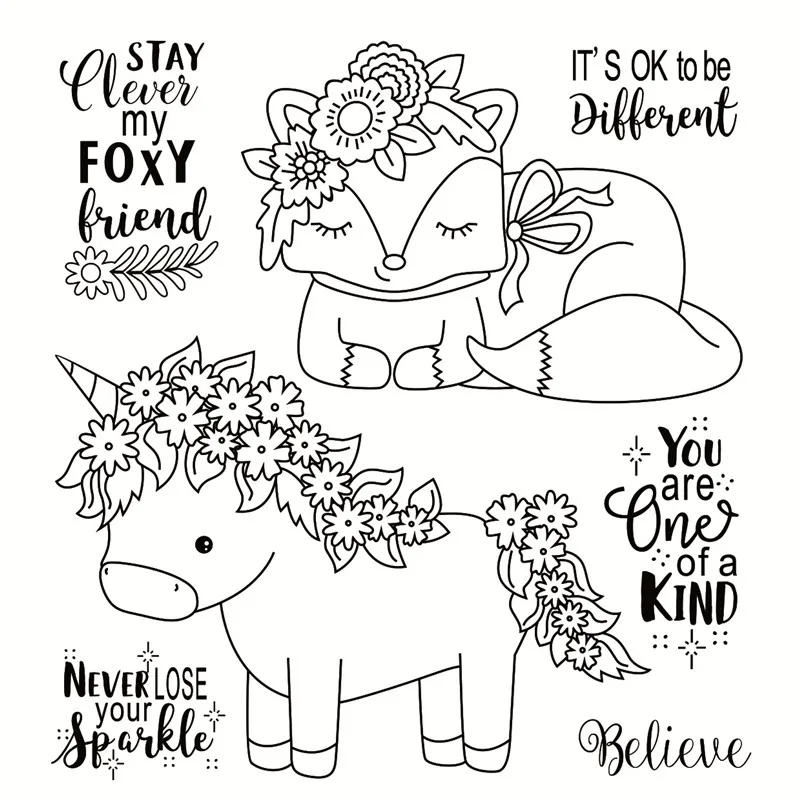 

Transparent Clear Silicone Stamps for DIY Scrapbooking Card Making diy photo Roller album Decorative Cartoon unicorn fox word