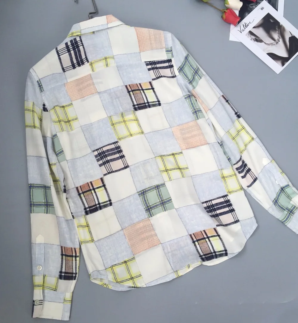 Новинка EQ Шелковая Женская цветная клетчатая рубашка с длинными рукавами и принтом женская блузка в стиле сна весна осень