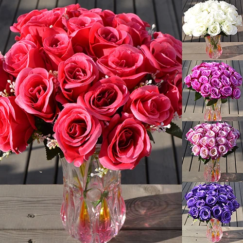 1 Large Bouquet 24 Heads Fake Rose Artificial Flower Wedding Party Home Decor