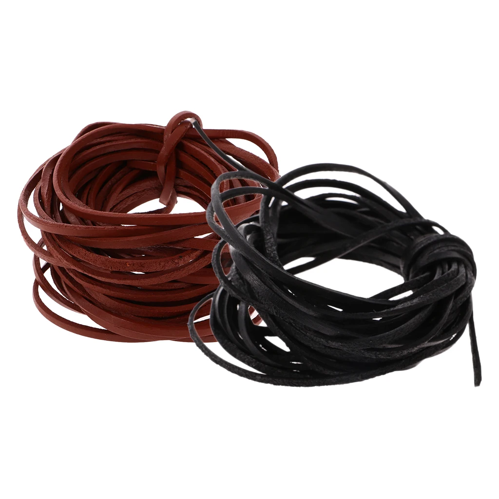 2 Pieces 3 mm Flat Genuine Leather Cord Soft 5 M Flat Rope Thread String DIY Jewelry Findings